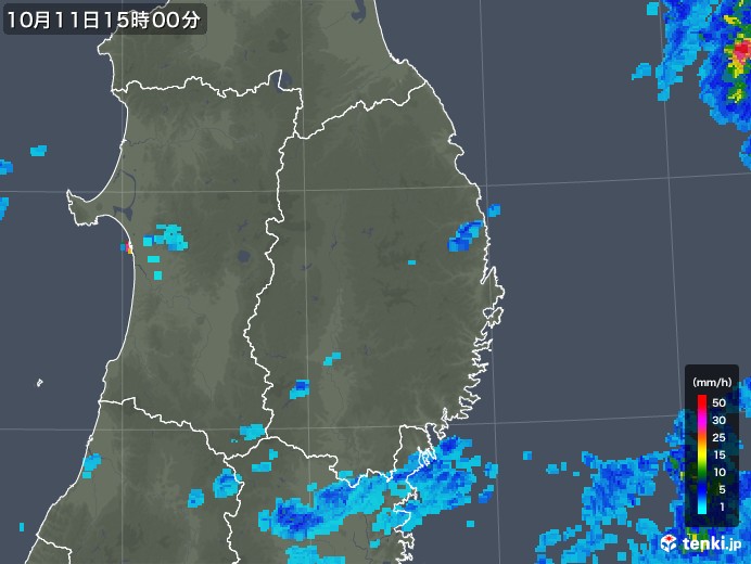 岩手県の雨雲レーダー(2019年10月11日)