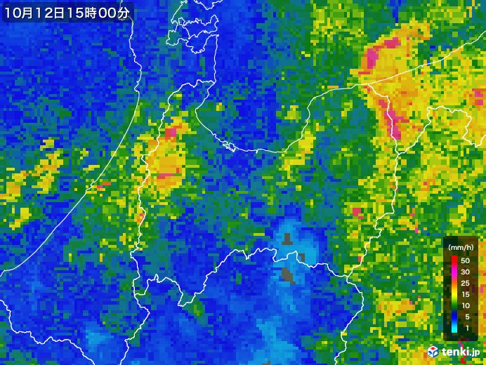 富山県の雨雲レーダー(2019年10月12日)