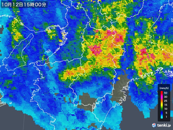 奈良県の雨雲レーダー(2019年10月12日)