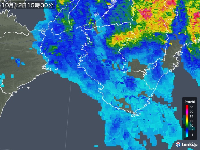 和歌山県の雨雲レーダー(2019年10月12日)