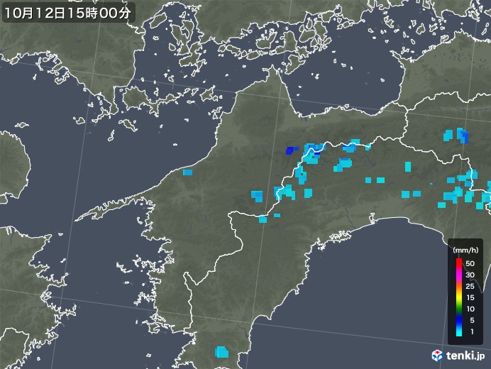 愛媛県の雨雲レーダー(2019年10月12日)