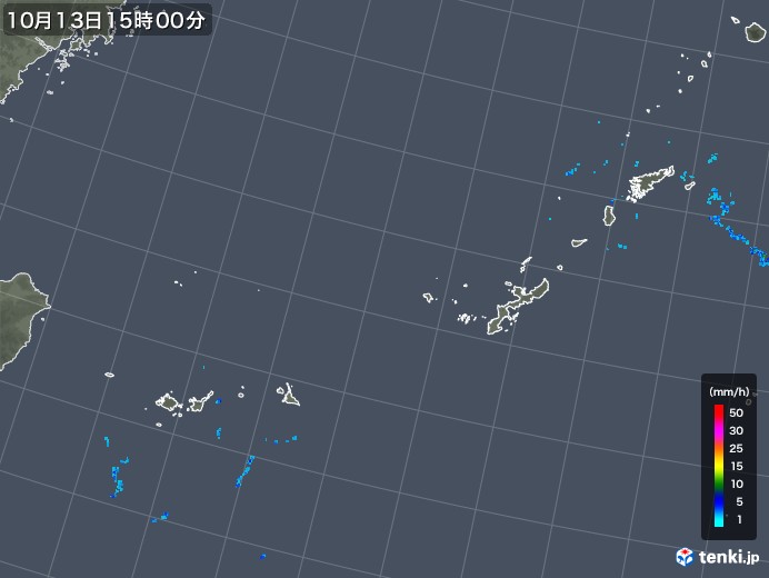 沖縄地方の雨雲レーダー(2019年10月13日)