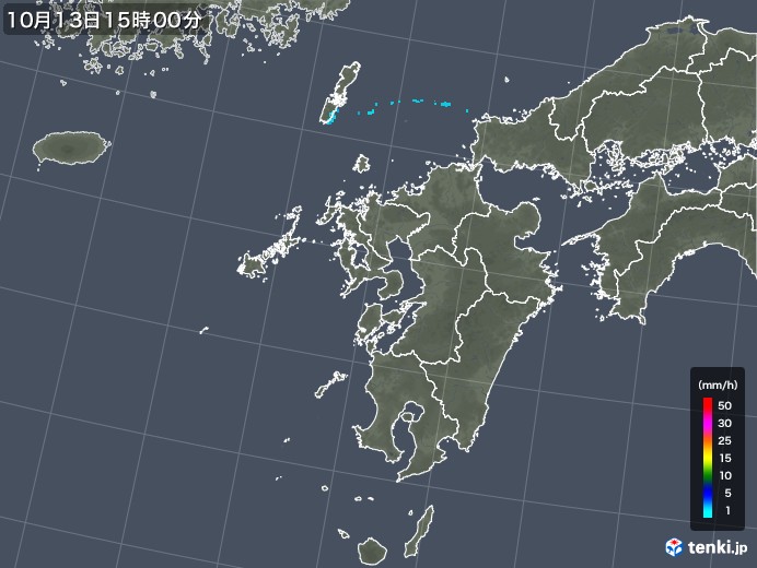 九州地方の雨雲レーダー(2019年10月13日)