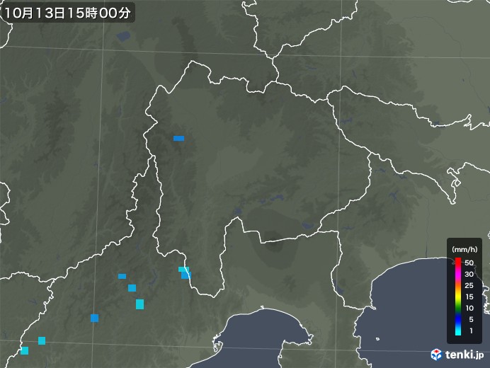 山梨県の雨雲レーダー(2019年10月13日)