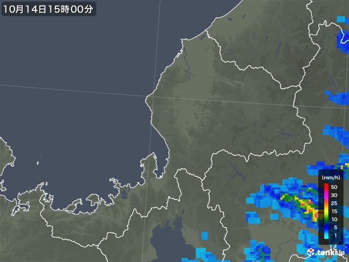 福井県の雨雲レーダー(2019年10月14日)