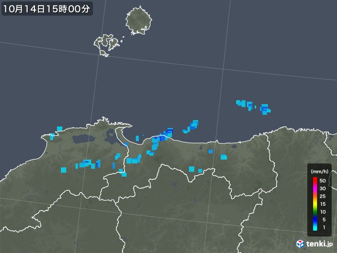 鳥取県の雨雲レーダー(2019年10月14日)