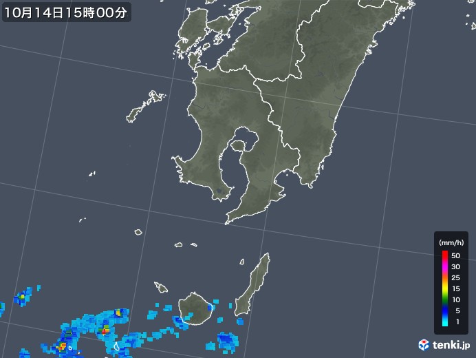 鹿児島県の雨雲レーダー(2019年10月14日)