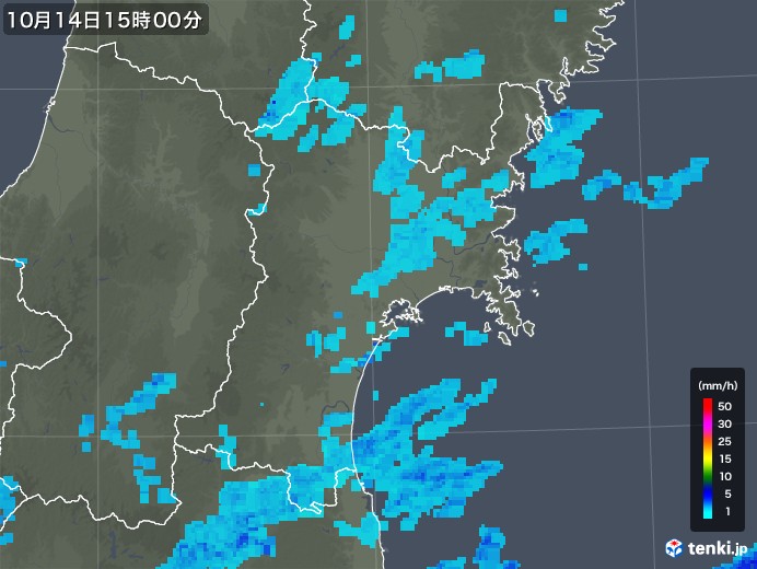 宮城県の雨雲レーダー(2019年10月14日)