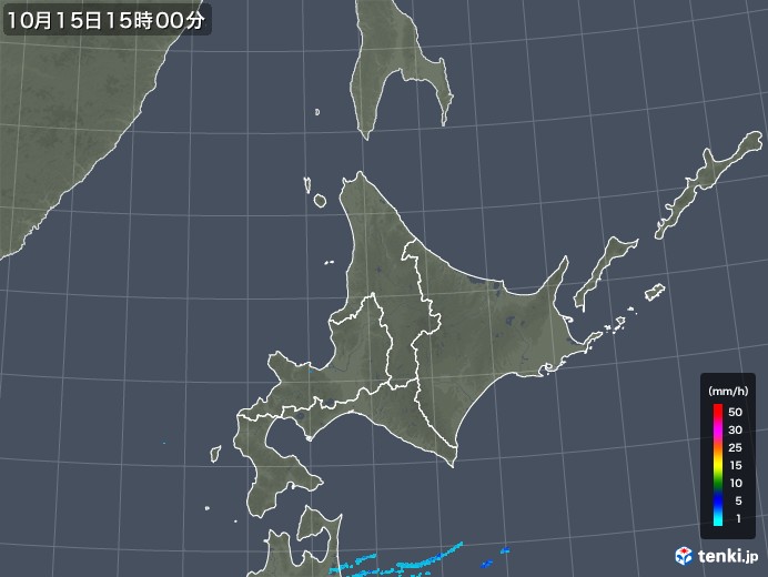 北海道地方の雨雲レーダー(2019年10月15日)