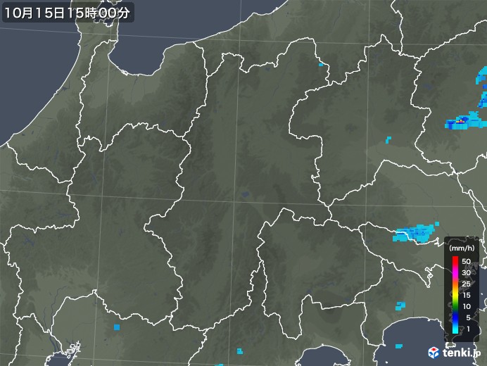長野県の雨雲レーダー(2019年10月15日)
