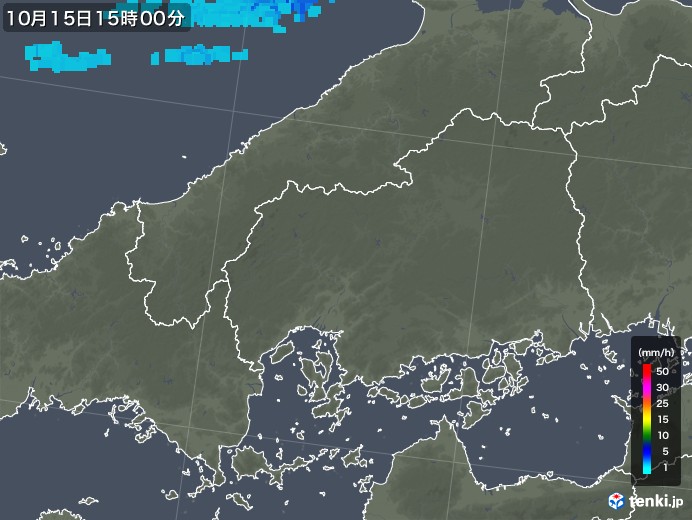 広島県の雨雲レーダー(2019年10月15日)