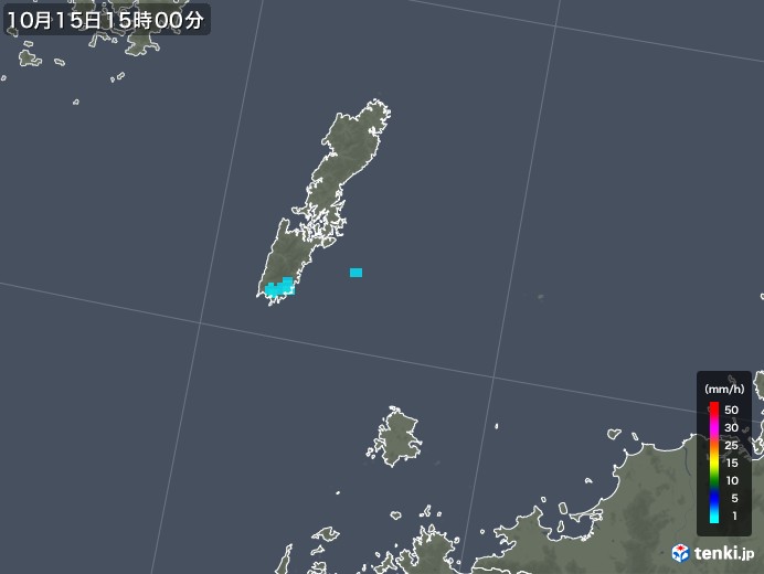 壱岐・対馬(長崎県)の雨雲レーダー(2019年10月15日)