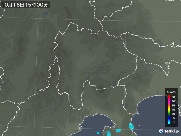 山梨県の雨雲レーダー(2019年10月16日)