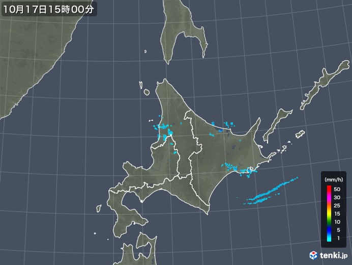 北海道地方の雨雲レーダー(2019年10月17日)
