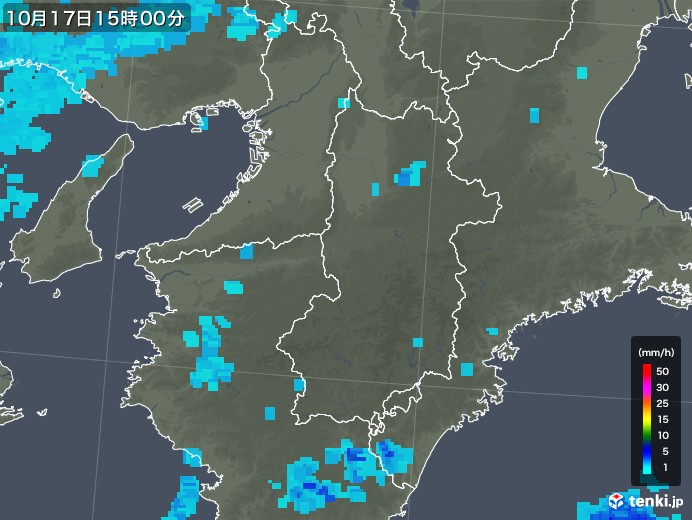 奈良県の雨雲レーダー(2019年10月17日)