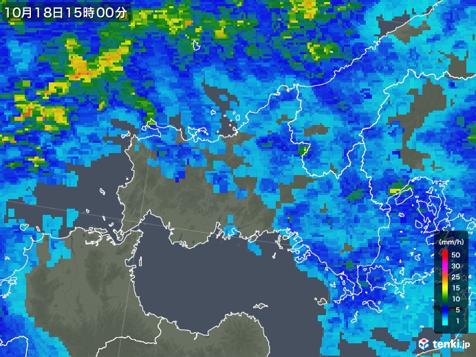 山口県の雨雲レーダー(2019年10月18日)