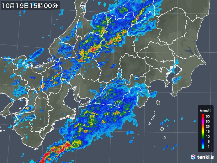 東海地方の雨雲レーダー(2019年10月19日)