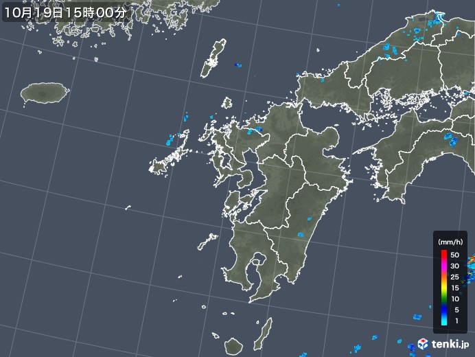 九州地方の雨雲レーダー(2019年10月19日)