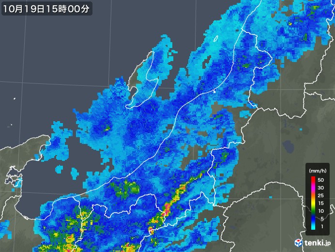 新潟県の雨雲レーダー(2019年10月19日)