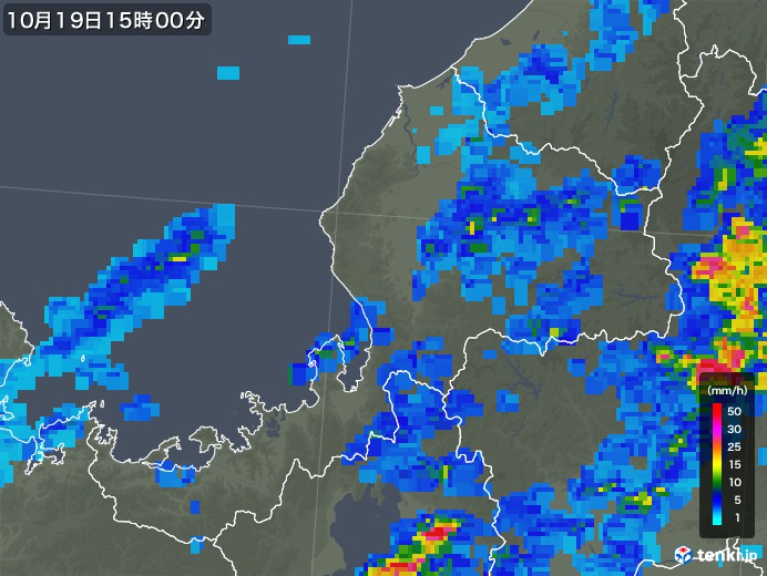 福井県の雨雲レーダー(2019年10月19日)