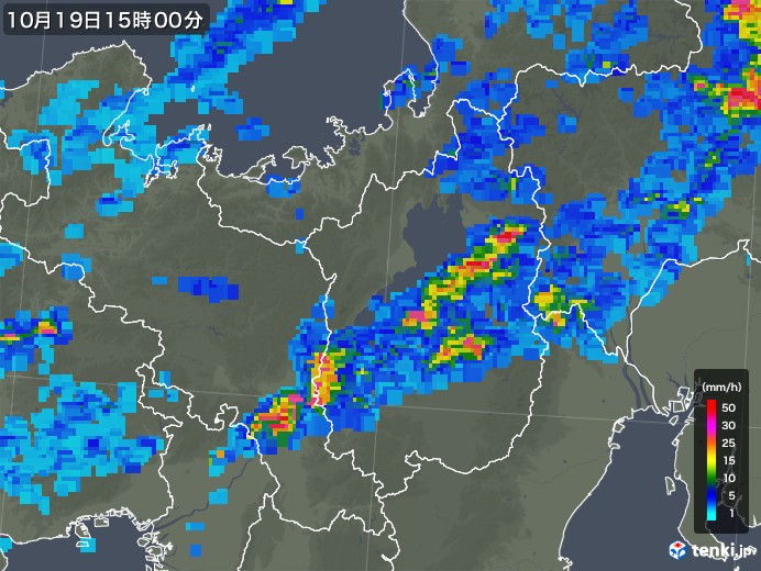 滋賀県の雨雲レーダー(2019年10月19日)