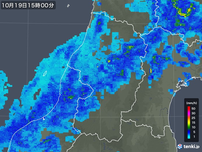 山形県の雨雲レーダー(2019年10月19日)