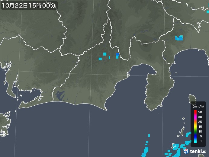 静岡県の雨雲レーダー(2019年10月22日)