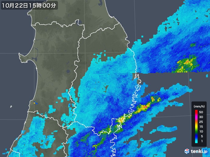 岩手県の雨雲レーダー(2019年10月22日)