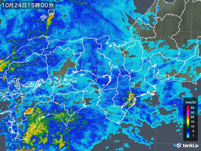 近畿地方の雨雲レーダー(2019年10月24日)