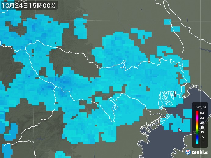 東京都の雨雲レーダー(2019年10月24日)