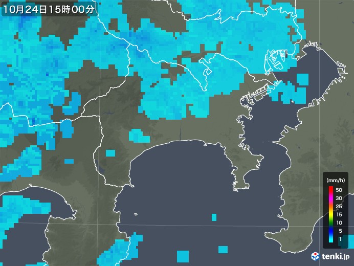 神奈川県の雨雲レーダー(2019年10月24日)