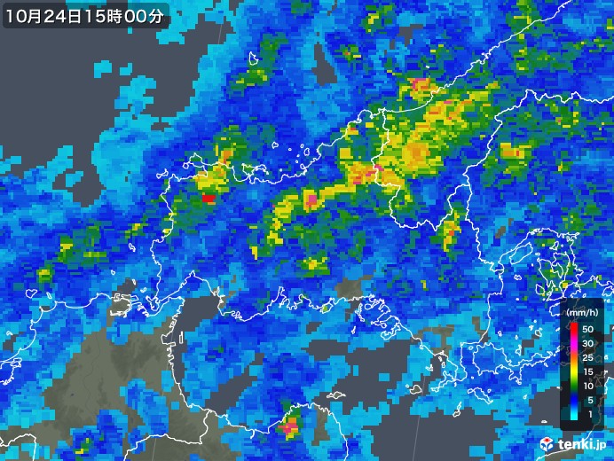 山口県の雨雲レーダー(2019年10月24日)