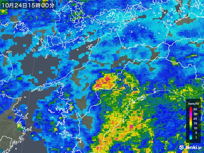 愛媛県の雨雲レーダー(2019年10月24日)