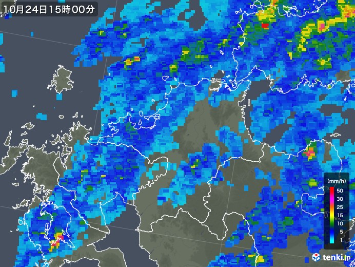 福岡県の雨雲レーダー(2019年10月24日)