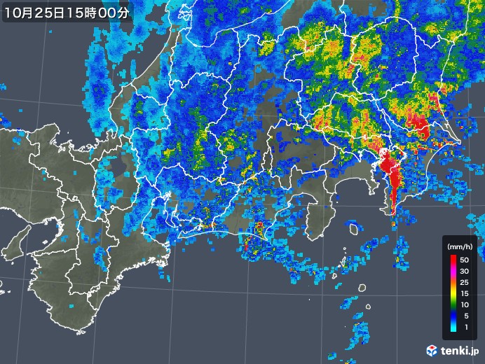 東海地方の雨雲レーダー(2019年10月25日)