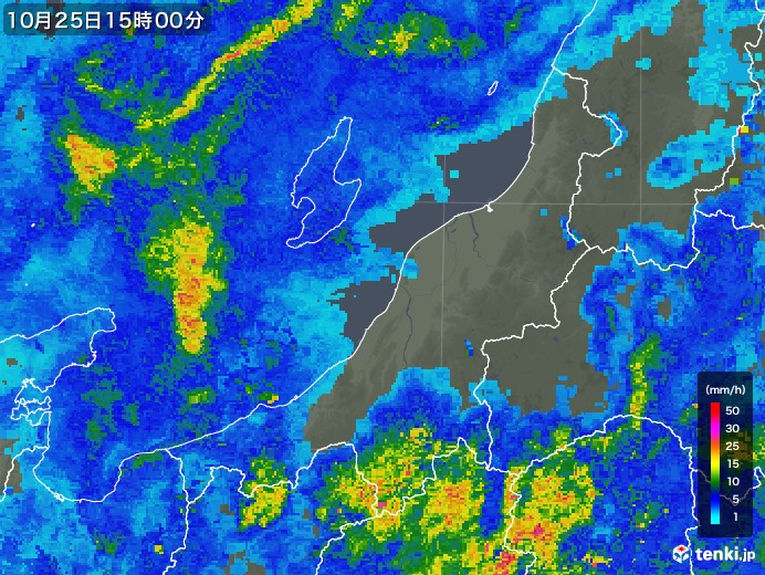 新潟県の雨雲レーダー(2019年10月25日)