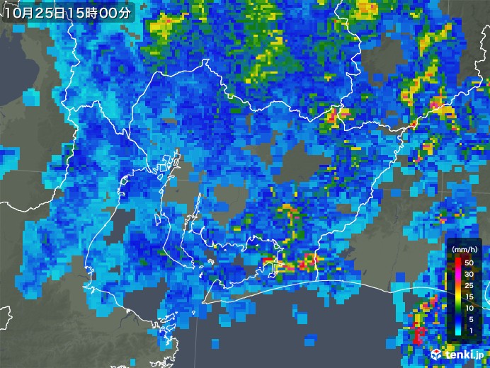 愛知県の雨雲レーダー(2019年10月25日)