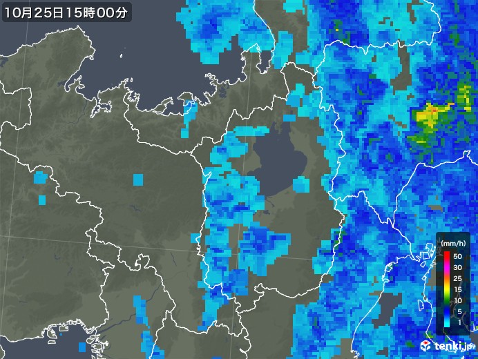 滋賀県の雨雲レーダー(2019年10月25日)