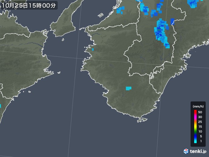 和歌山県の雨雲レーダー(2019年10月25日)