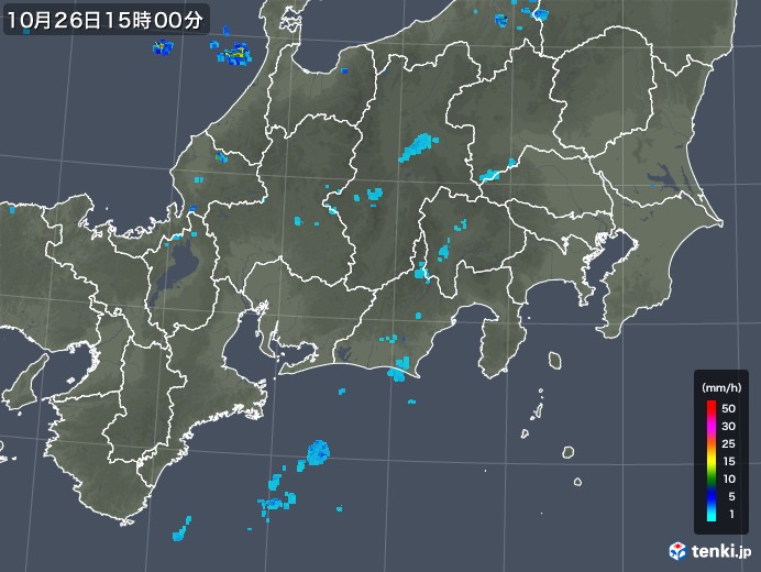 東海地方の雨雲レーダー(2019年10月26日)