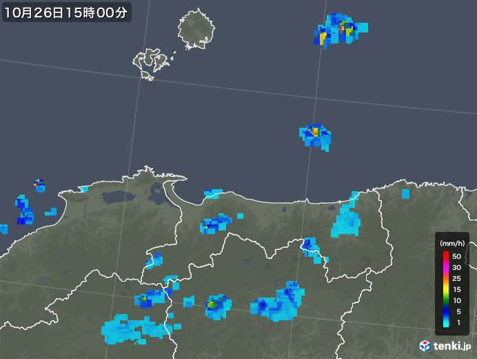 鳥取県の雨雲レーダー(2019年10月26日)