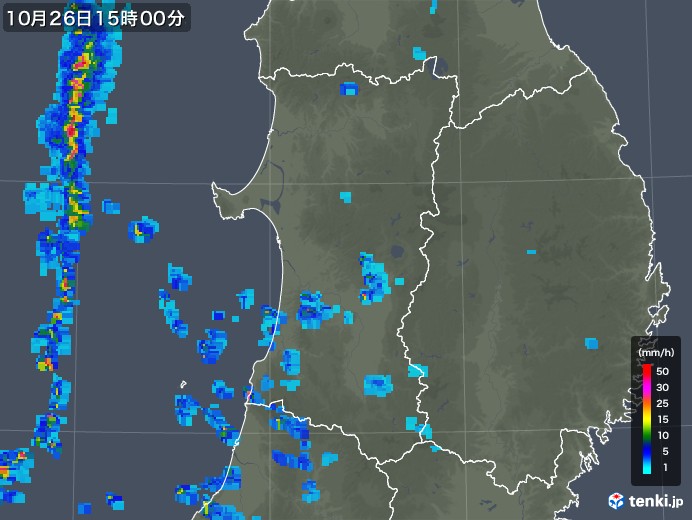 秋田県の雨雲レーダー(2019年10月26日)