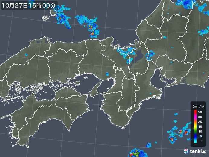 近畿地方の雨雲レーダー(2019年10月27日)
