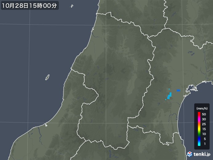 山形県の雨雲レーダー(2019年10月28日)