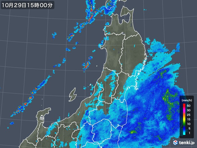 東北地方の雨雲レーダー(2019年10月29日)