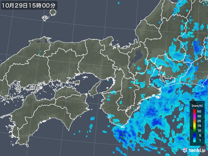 近畿地方の雨雲レーダー(2019年10月29日)