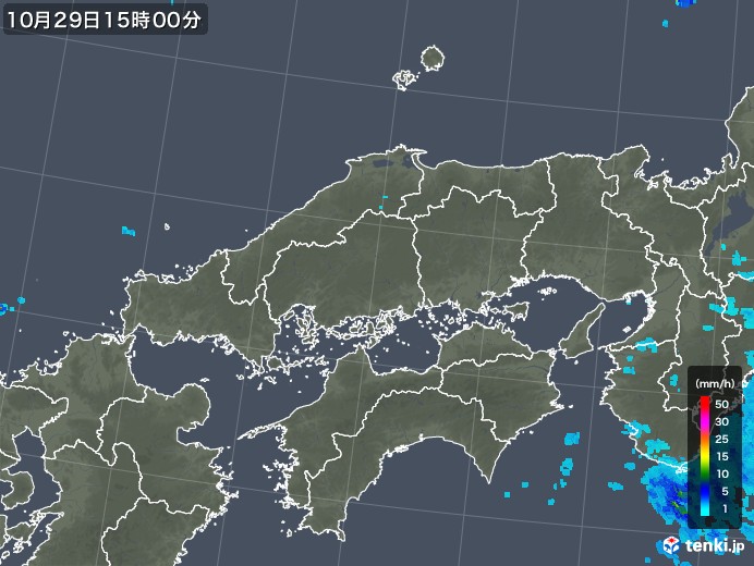 中国地方の雨雲レーダー(2019年10月29日)