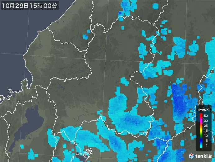 岐阜県の雨雲レーダー(2019年10月29日)