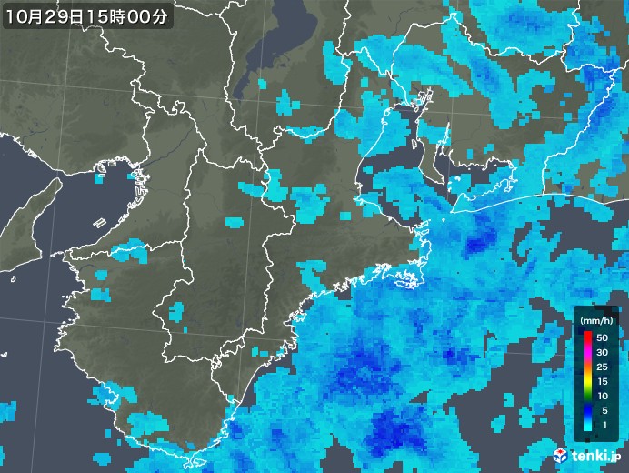 三重県の雨雲レーダー(2019年10月29日)