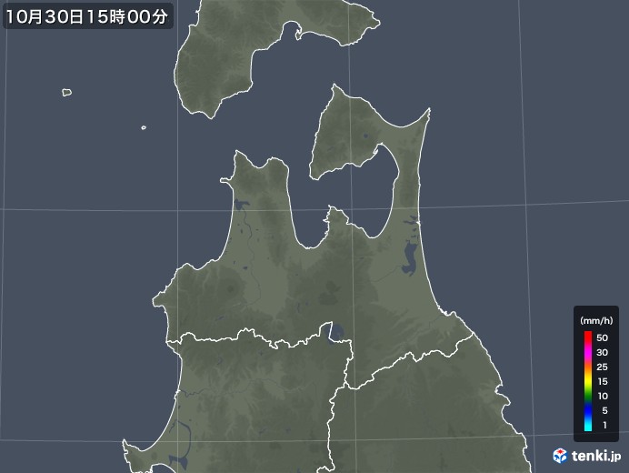 青森県の雨雲レーダー(2019年10月30日)